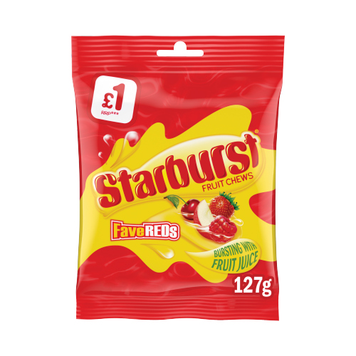 STARBURST FAVE REDS VEGAN CHEWY SWEETS FRUIT TREAT BAG PMP £1.00 127G