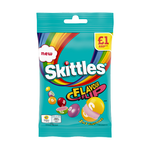 SKITTLES FRUIT FLAVOUR FLIP SWEETS BAG PMP £1.00 109G