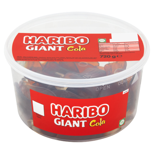 HARIBO GIANT HAPPY COLA BOTTLES TUB 720G