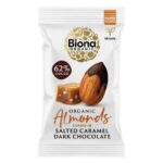 BIONA ORGANIC DARK CHOCOLATE SALTED CARAMEL ROASTED ALMONDS 30G