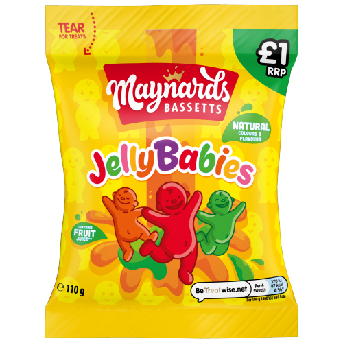 MAYNARDS BASSETTS JELLY BABIES BAG PMP £1.00 110G