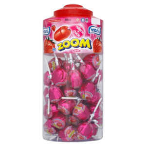 VIDAL MEGA ZOOM STRAWBERRY LOLLIPOPS JAR 50S
