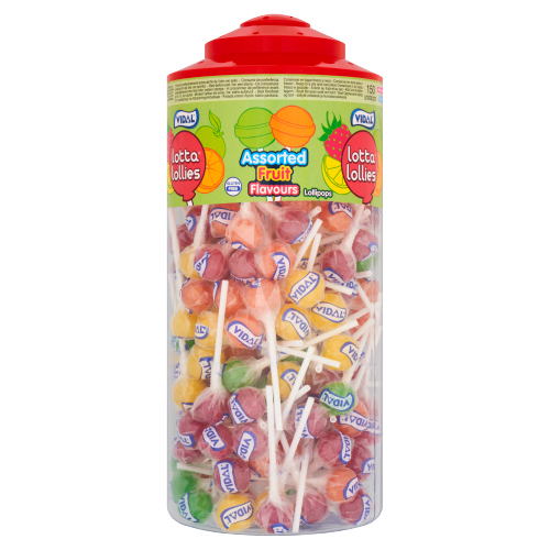 VIDAL LOTTA LOLLIES ASSORTED FRUITS FLAVOURS LOLLIPOPS 150S