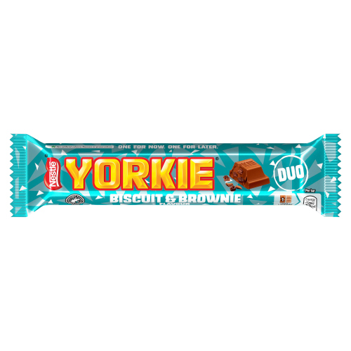 YORKIE DUO BISCUIT & BROWNIE FLAVOUR MILK CHOCOLATE BAR 66G