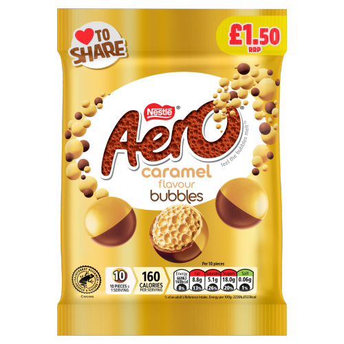 AERO BUBBLES CARAMEL CHOCOLATE SHARING BAG PMP £1.50 80G