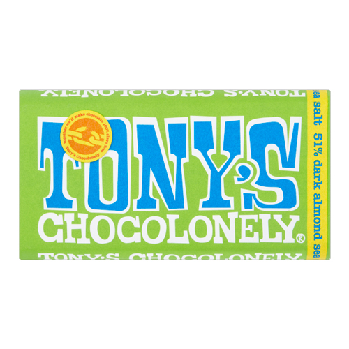 TONY'S CHOCOLONELY LARGE DARK CHOCOLATE ALMOND & SEA SALT BLOCK 180G